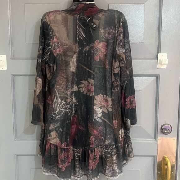 Ali Miles Open Front Reversible Cardigan Floral & Animal Print Oversized Sz S - Picture 5 of 10